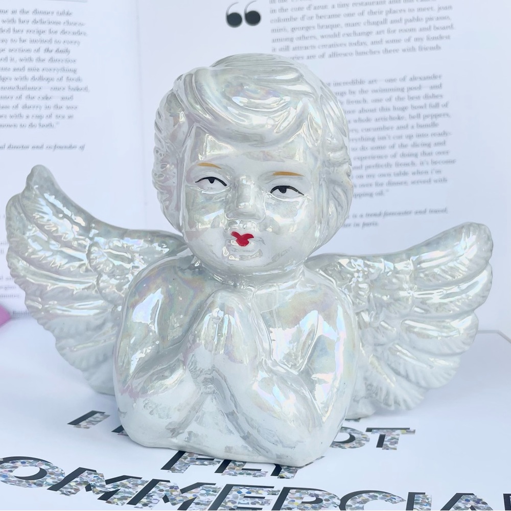 Irredentist Silver Porcelain Praying Angel Cherub Baby